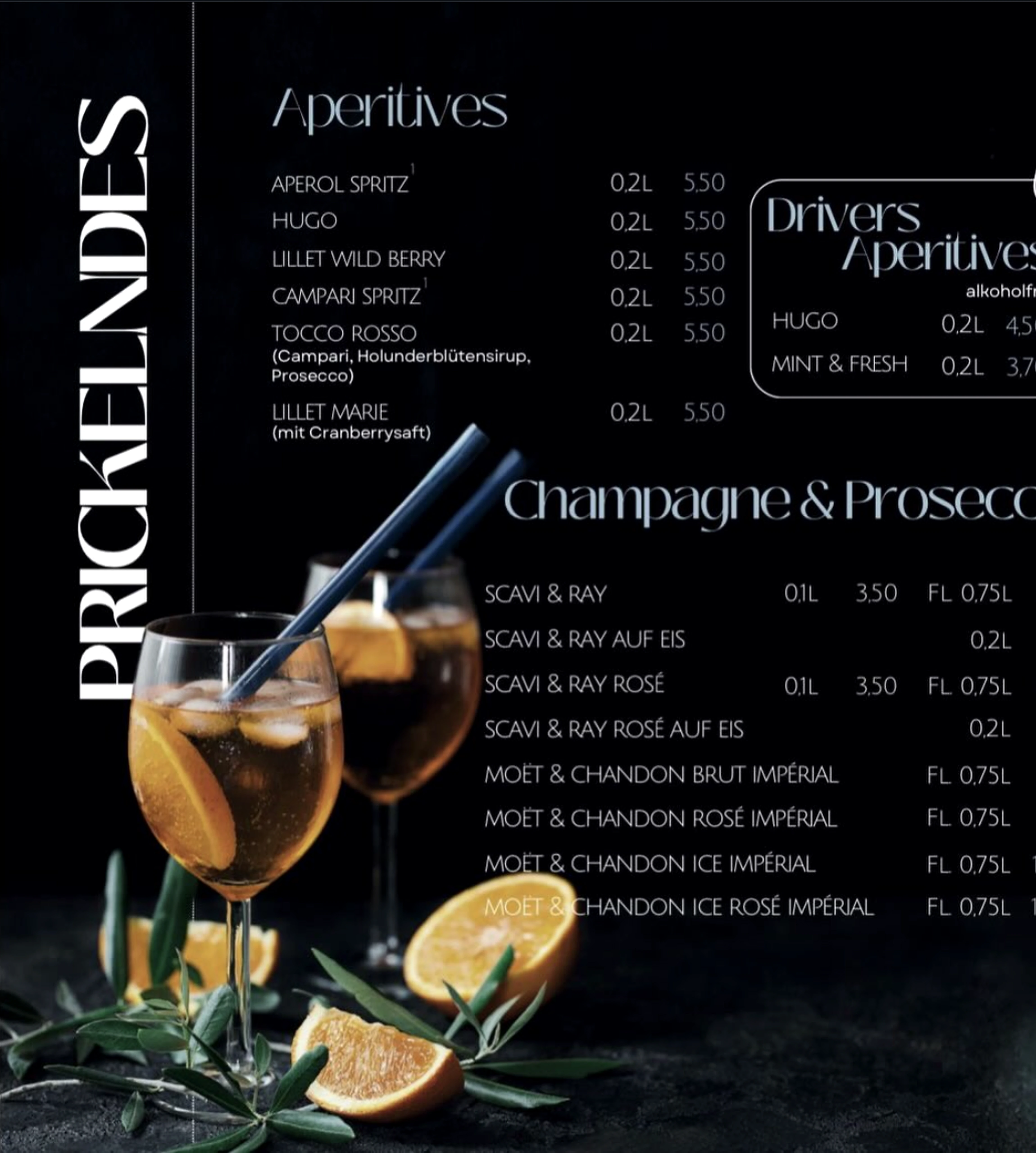Getränkekarte UP IN SMOKE LOUNGE Soltau – Prickelndes